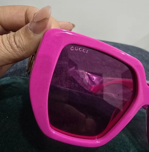 Gucci GG0956S Hot pink Gold GG logo square frame Sunglasses
